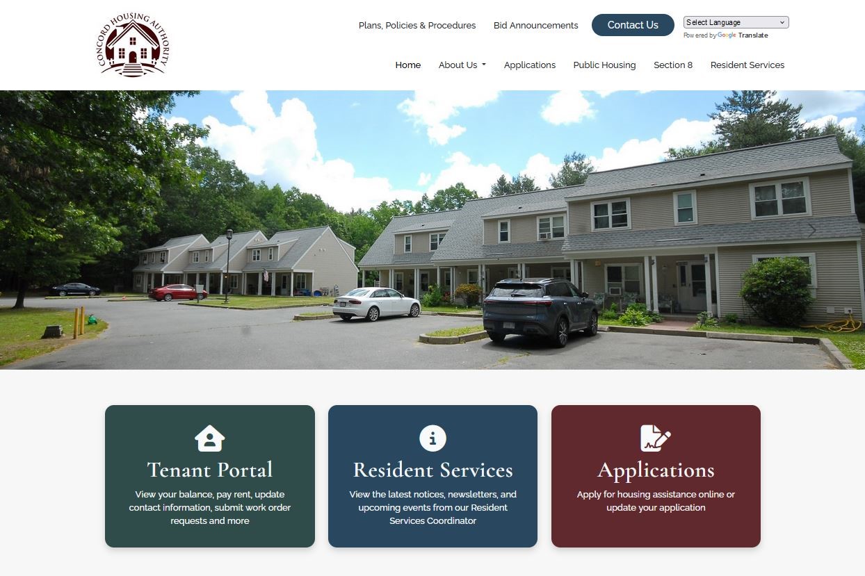 Screenshot of Concord Housing Authority's Website