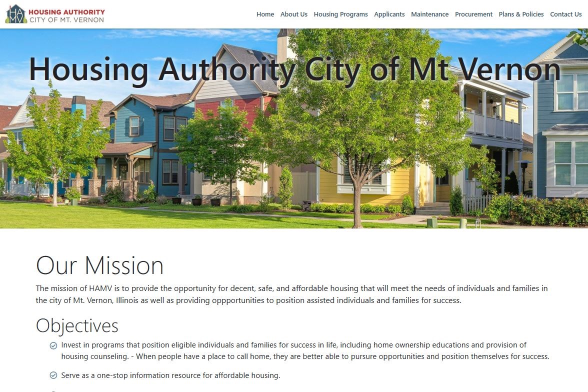 Screenshot of Mt Vernon Housing Authority's Website